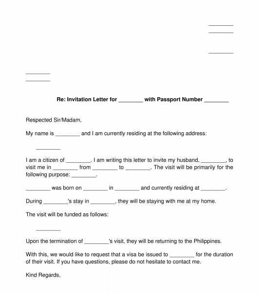 Letter of Invitation for Travel or Visa Applications