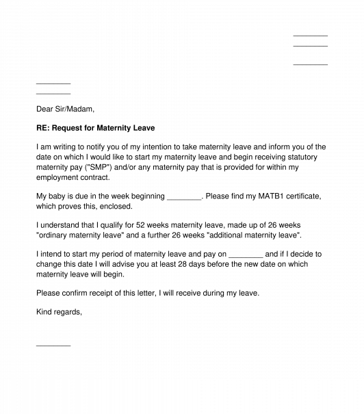 Letter Notifying an Employer of Intended Maternity Leave