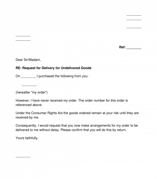 Letter to Request Delivery or Refund of Undelivered Goods