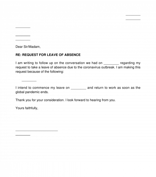 Letter to Request Leave of Absence Due to COVID-19/Coronavirus Outbreak