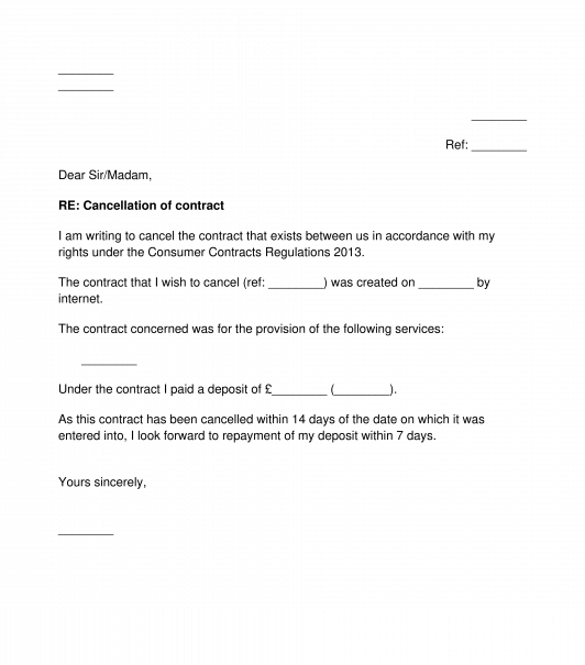 Letter to Cancel a Distance Contract for Services