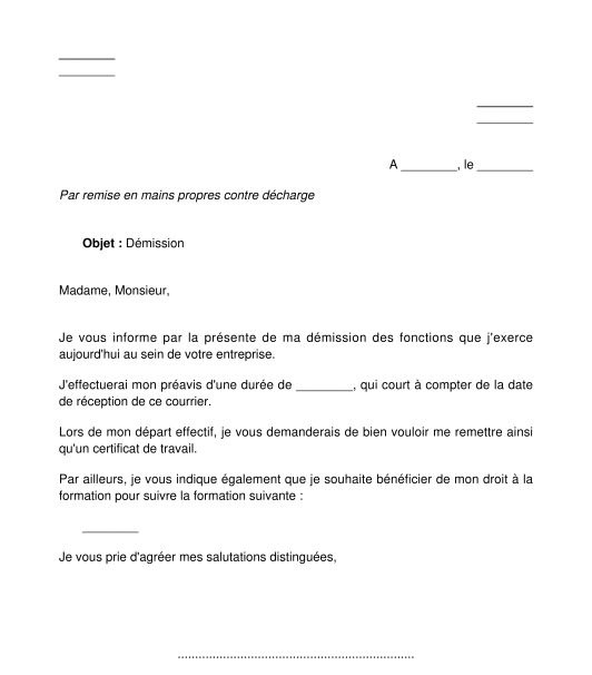 Lettre de démission du salarié