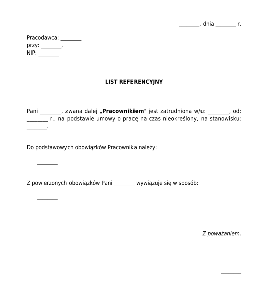List referencyjny pracownika