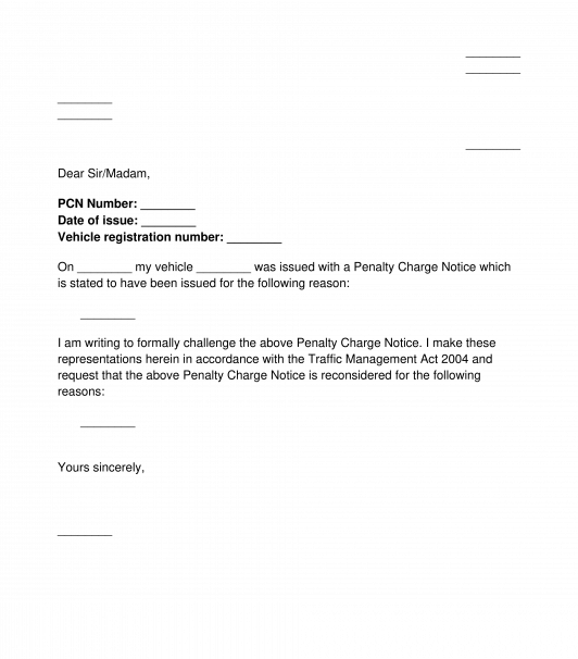 Local Authority Parking Fine Appeal Letter