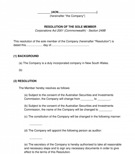 Members' Resolution for Private Company