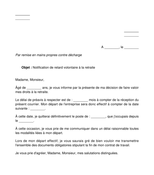 Notification de départ volontaire à la retraite