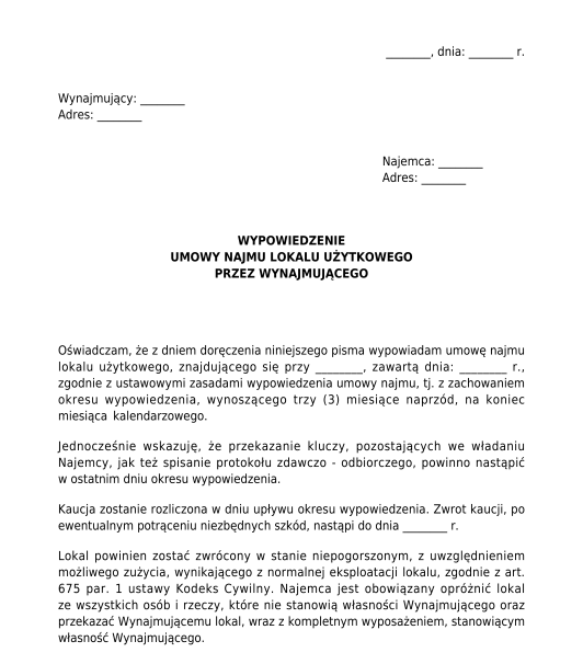 Wypowiedzenie umowy najmu