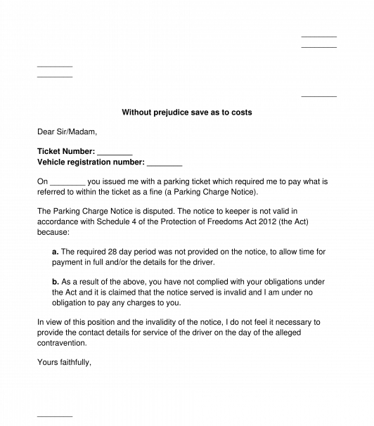 Private Parking Fine Appeal Letter