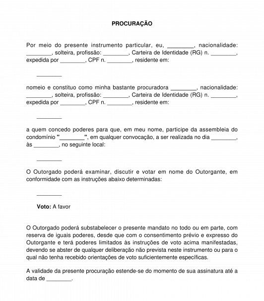 Procuração para votação em assembleia ou reunião