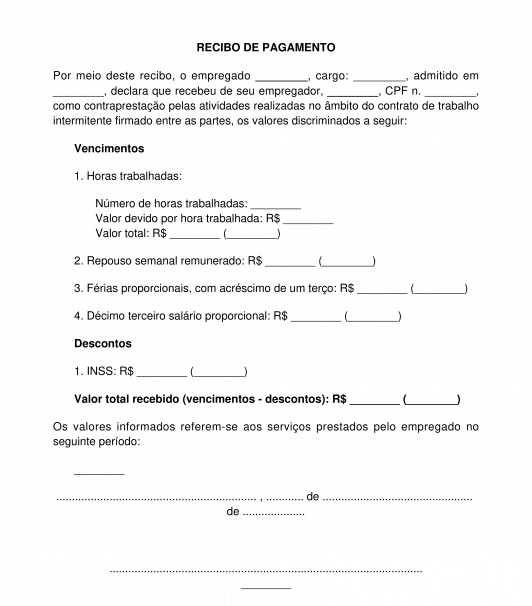Recibo de pagamento de trabalhador intermitente