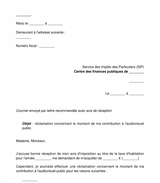 Réclamation portant sur le montant d'un impôt ou d'une taxe particuliers
