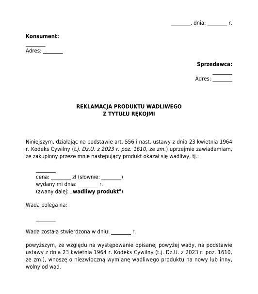 Reklamacja w ramach gwarancji lub rękojmi