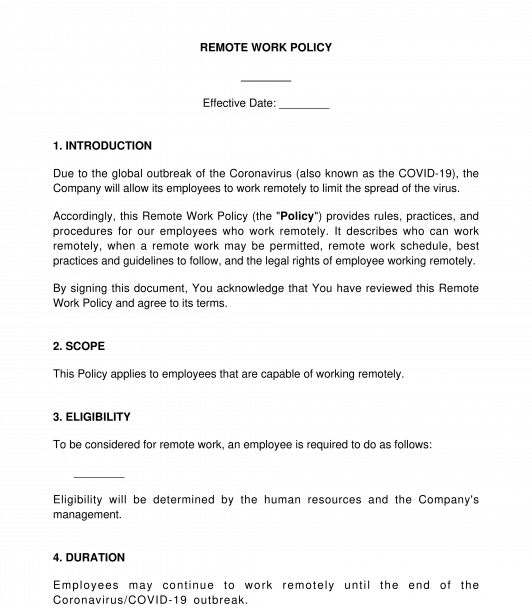 Remote Work Policy during the Covid-19/Coronavirus Crises