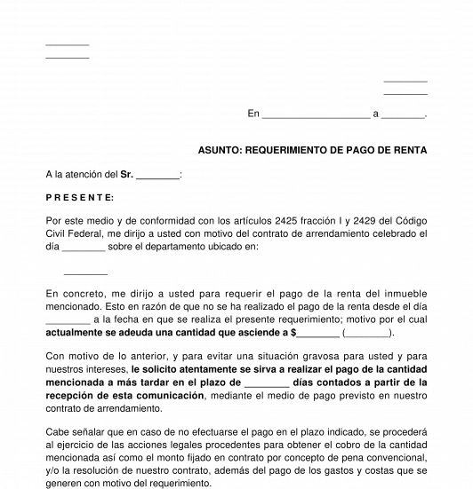 Requerimiento de pago de renta