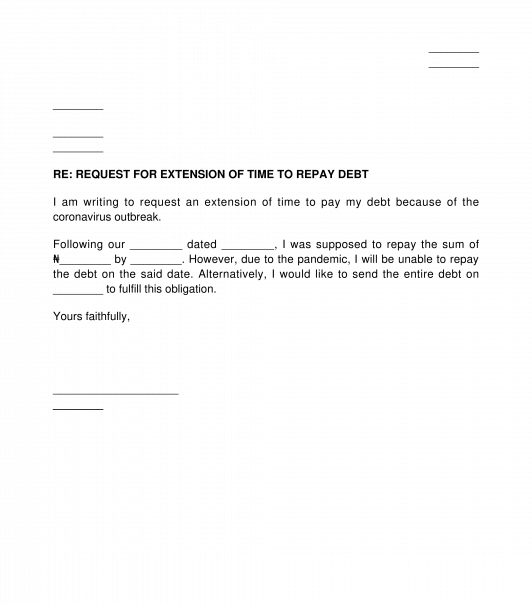 Request for Extension of Time to Pay Debt Due to the COVID 19/Coronavirus