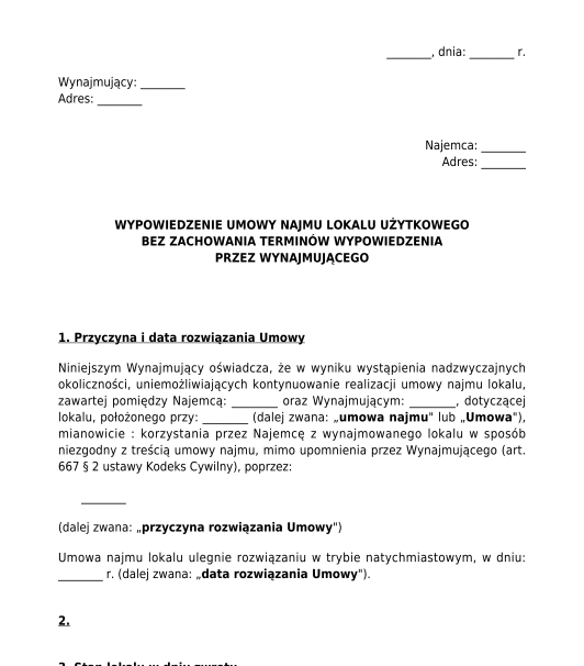 Rozwiązanie umowy najmu lokalu użytkowego w trybie natychmiastowym