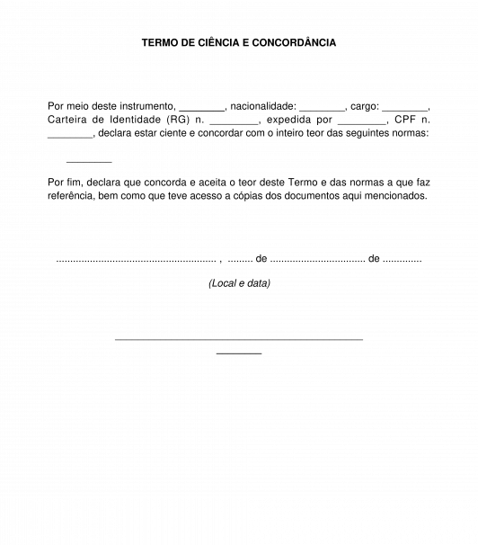 Termo de ciência e concordância