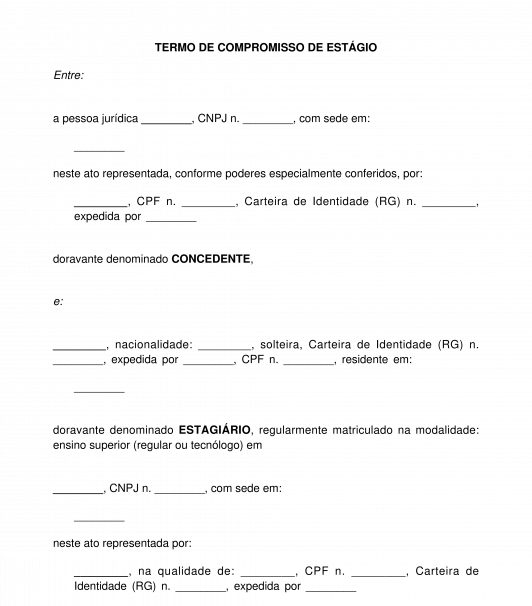 Termo de compromisso de estágio