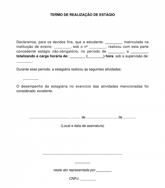 Termo de realização de estágio