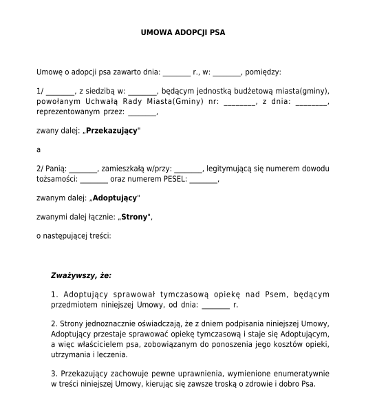 Umowa adopcji psa