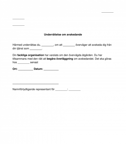 Underrättelse om avskedande
