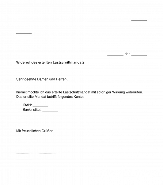 Widerruf eines Lastschriftmandats