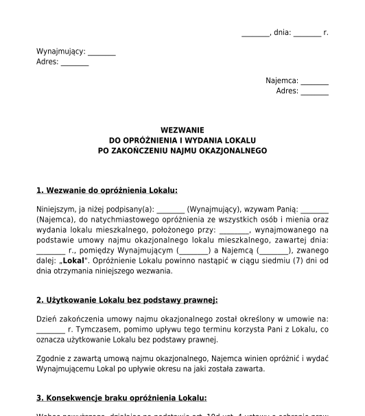 Żądanie opróżnienia lokalu po zakończeniu najmu okazjonalnego